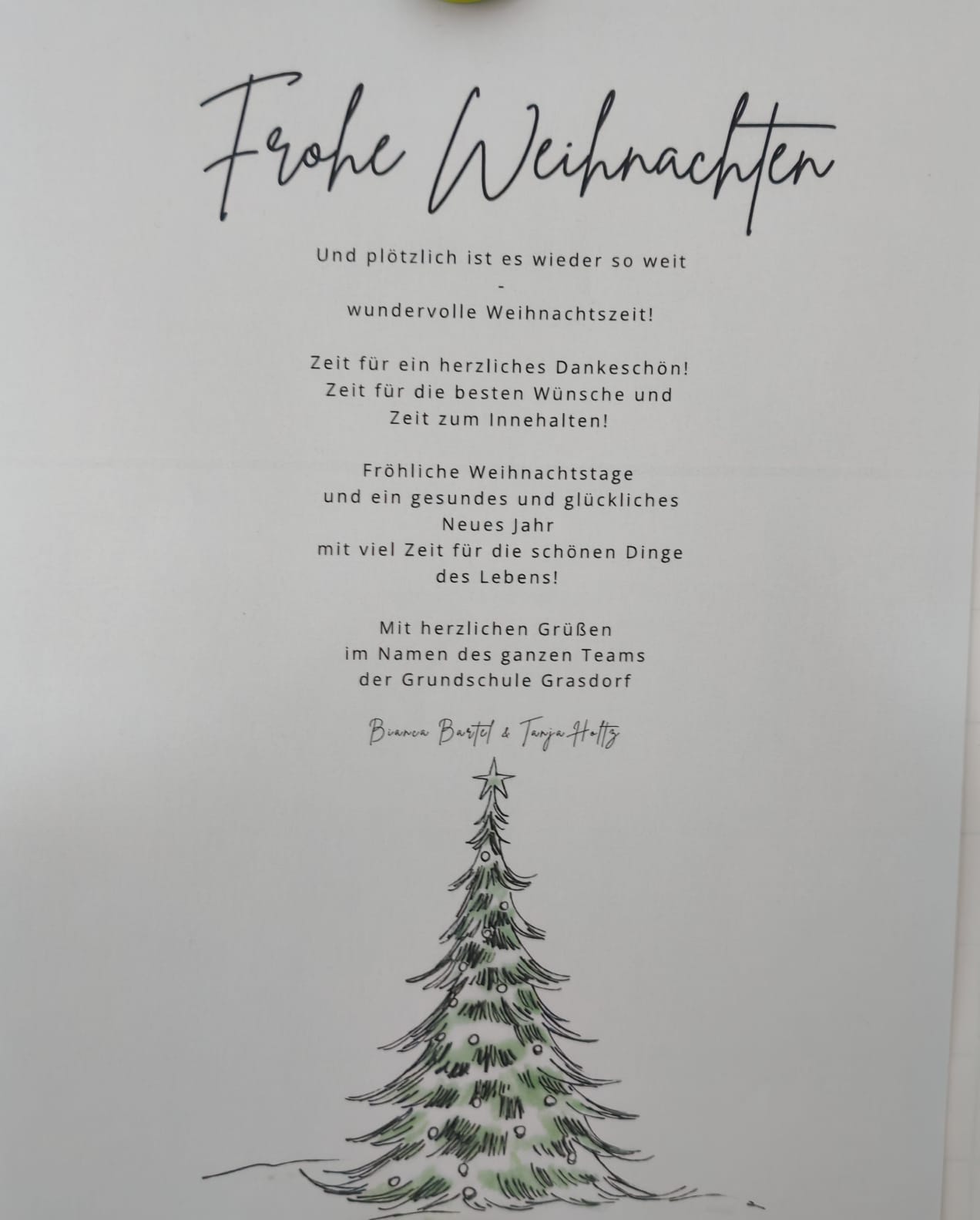 Frohe Weihnachten wünscht die Grundschule Grasdorf